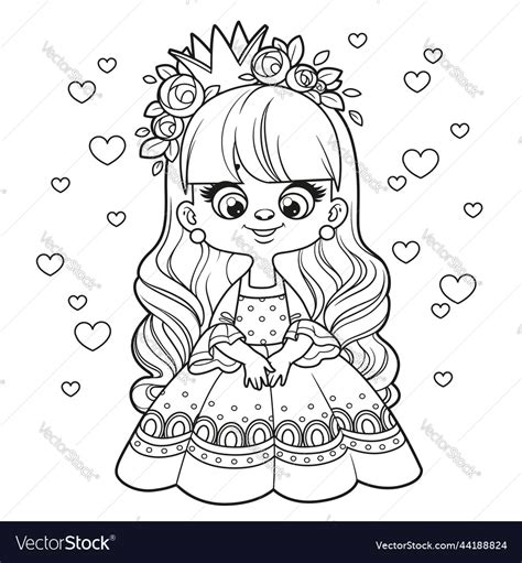 Cute Cartoon Longhaired Princess In A Dress Vector Image