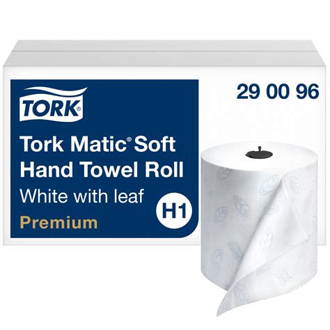 Tork Matic Soft Hand Towel Roll For Bathroom White With Blue Leaf