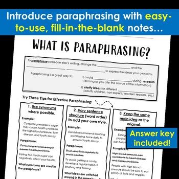 Paraphrasing Practice Worksheets Pdf Digital By English Teacher Things