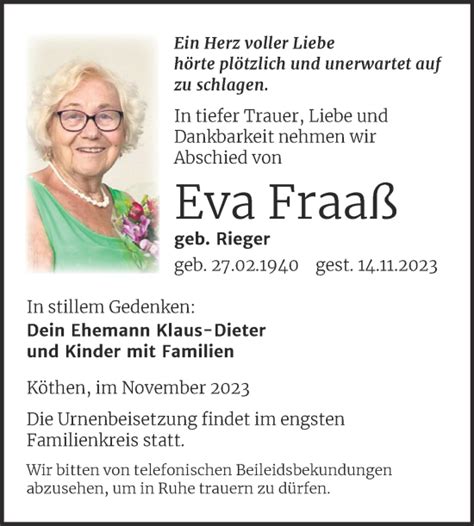 Traueranzeigen von Eva Fraaß abschied nehmen de