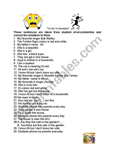 Error Correction Esl Worksheet By Halildurak