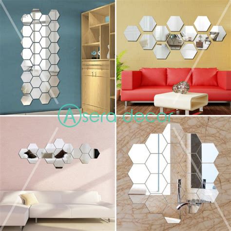 Jual Acrilic Cermin Hexagonal Mirror Wall Stiker Kaca Cermin Dinding