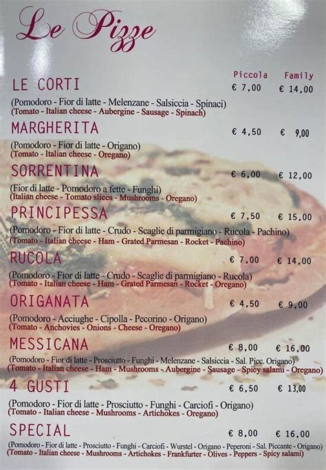 Menu da Le Corti Cafè pizzeria Castellammare del Golfo