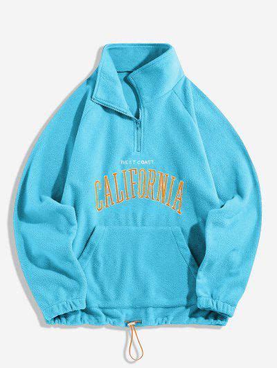 Zaful Letters Embroidered Quarter Zip Fluffy Fleece Vintage Essentials