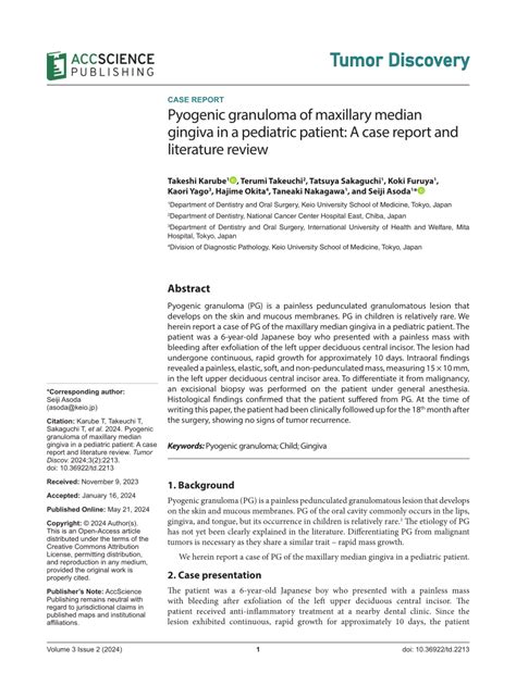 PDF Pyogenic Granuloma Of Maxillary Median Gingiva In A Pediatric