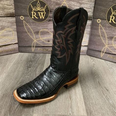 Mens Rodeo Cowboy Alligator Belly Print Western Square Toe Boots Dark