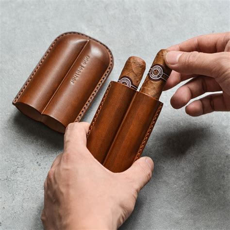 Cool Brown Leather Mens 2pcs Cigar Case Cool Custom Leather Cigar Case