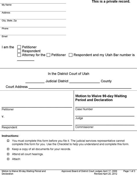 Free Utah Motion To Waive 90 Day Waiting Period Form PDF 38KB 3