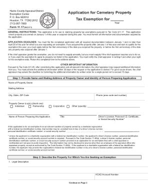 Application For Cemetery Property Tax Exemption For Hcad Fill And