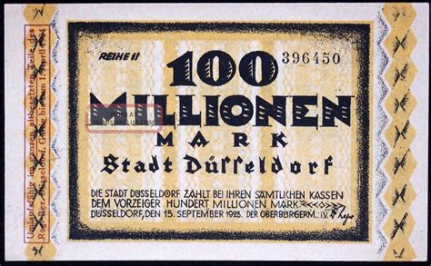 DÜsseldorf 1923 100 Million Mark Inflation Notgeld German Banknote