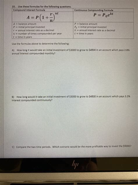 [solved] 10 Use These Formulas For The Following Questions Compound Course Hero