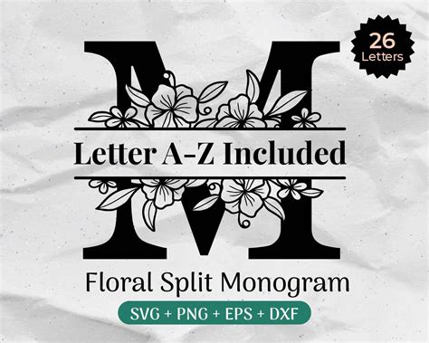 Split Monogram SVG Bundle Floral Alphabet Svg Last Name Svg Florish