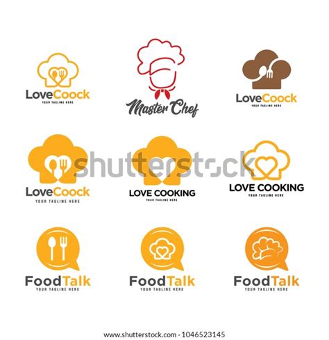 Cooking Logos Set Food Studio Vector Logo Concept Kitchen Tools Food