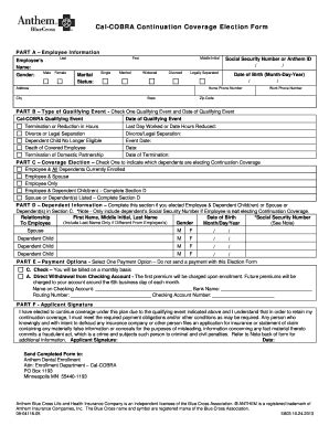 Fillable Online Cal COBRA Continuation Coverage Election Form Anthem