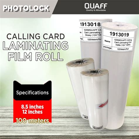 Quaff Calling Card Laminating Film Roll Microns Inches X