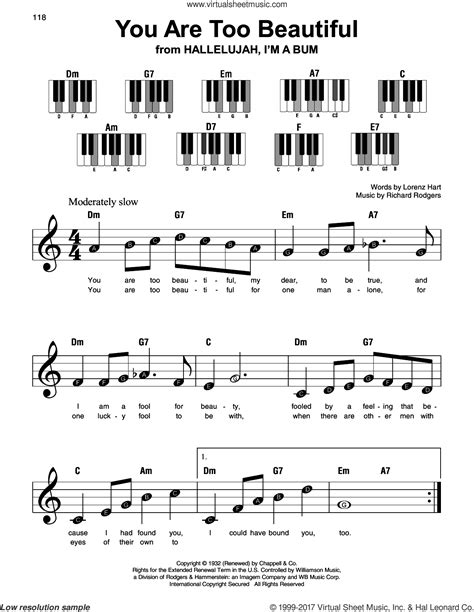 Rodgers You Are Too Beautiful Sheet Music For Piano Solo [pdf]