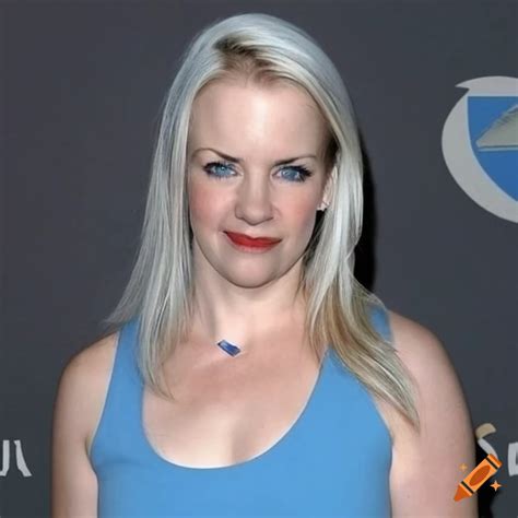 Melissa Joan Hart With White Hair In A Sleeveless Blue T Shirt On Craiyon