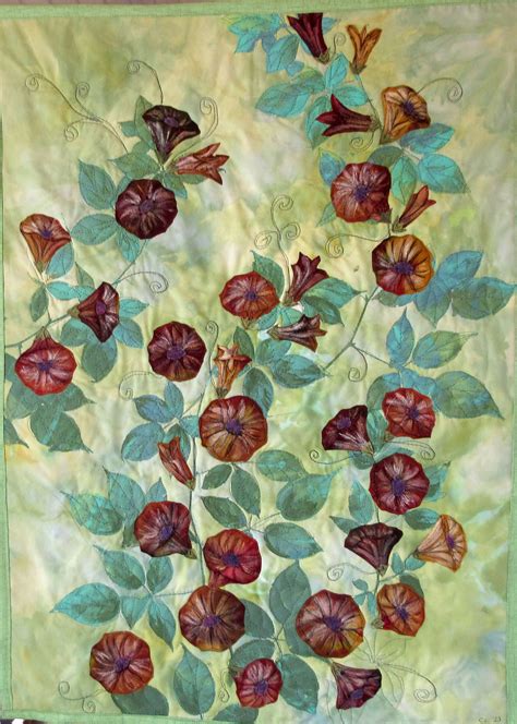 Botanical Textile Art Hand Painted Fabric Art Quilt Wall Hanging