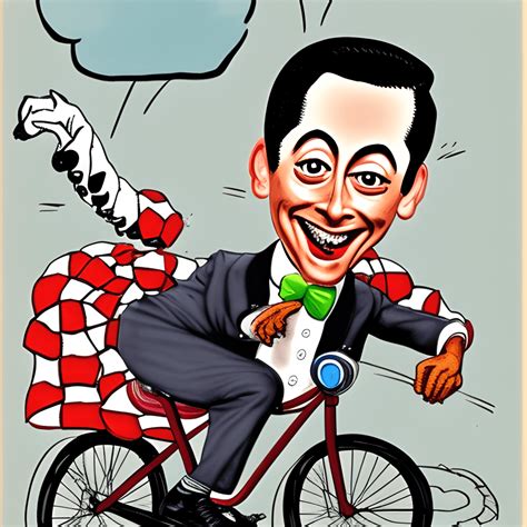 Pee Wee Herman Riding His Bike Caricature · Creative Fabrica