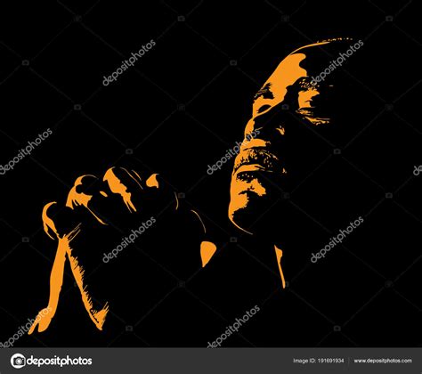 African Man is praying. Silhouette in backlight. Illustration. Stock ...