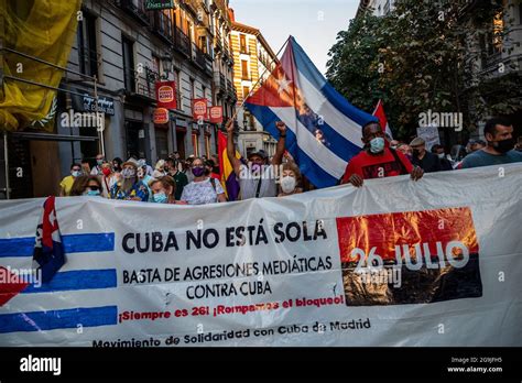 Madrid Spain 26th July 2021 Protesters Carrying Flags And Placards