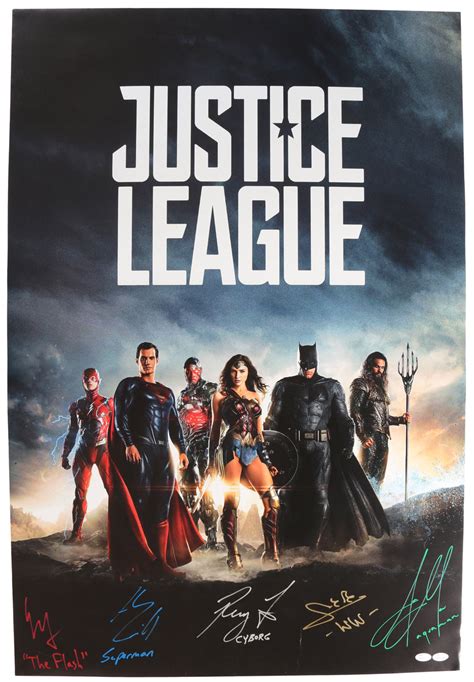 Justice League 27x40 Poster Signed by Henry Cavill, Gal Gadot, Ezra Mi – SWAU Auction