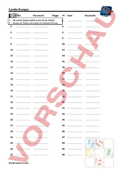 Arbeitsblatt L Nder Europas Geographie Europa