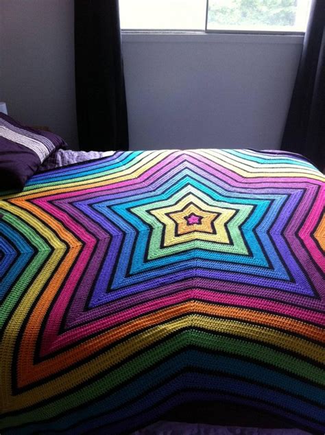 A Star Shaped Crocheted Blanket In A Rainbow Of Colors If I Ever Learn How To Crochet