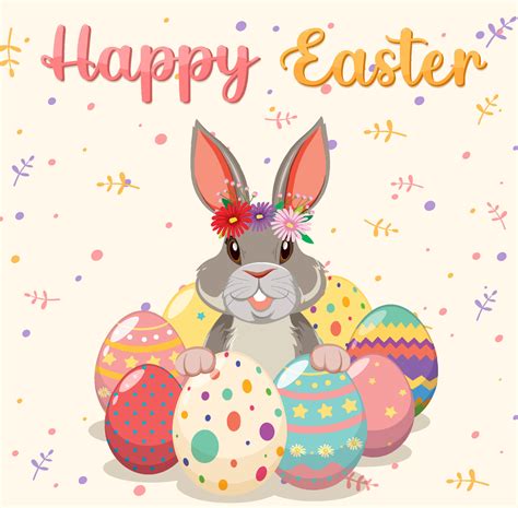 Happy Easter Design With Bunny And Eggs 6351026 Vector Art At Vecteezy