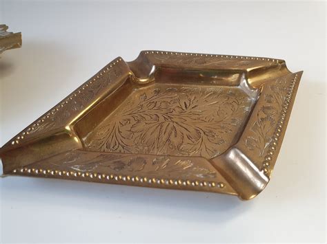 2 Vintage Brass Ashtrays Indian Ashtray Vintage Ornate Solid Etsy