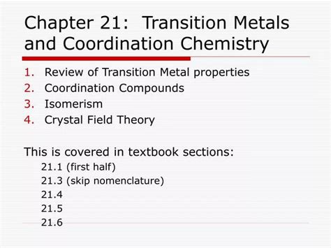 PPT Chapter 21 Transition Metals And Coordination Chemistry