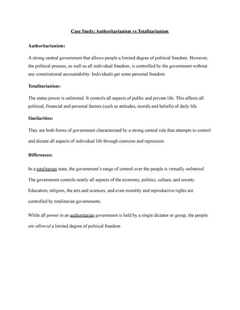 Case Study Authoritarianism vs Totalitarianism - Case Study ...