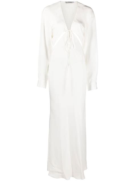 Christopher Esber Triquetra Tie Front Silk Maxi Dress White