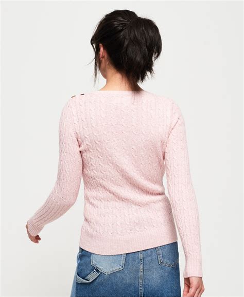 Womens Croyde Cable Knit Jumper In Soft Pink Marl Superdry Uk