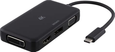 Deltaco USB C į HDMI adapteris DP DVI VGA 4K DP juodas USBC