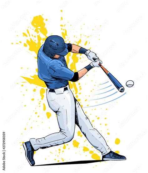 Vector illustration of a baseball player hitting the ball. Beautiful ...