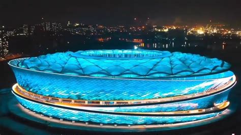 大连梭鱼湾足球场春节灯光秀 China s new stadium DaLian SuoYuWan football stadium in