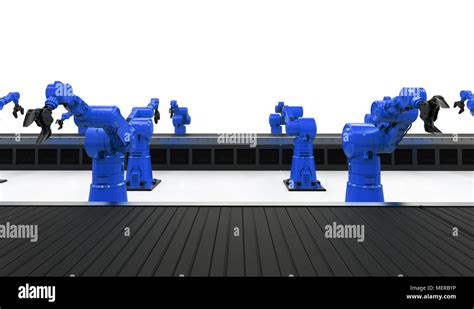 D Rendering Robot Arms With Conveyor Line Stock Photo Alamy