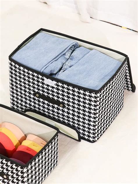 1pc Houndstooth Print Foldable Clothes Storage Box Shein Usa