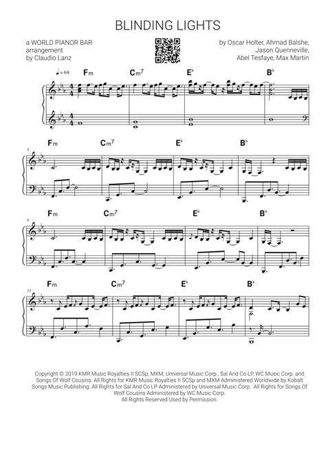 Blinding Lights Arr World Piano Bar By The Weeknd Sheet Music For Piano Solo At Sheet Music