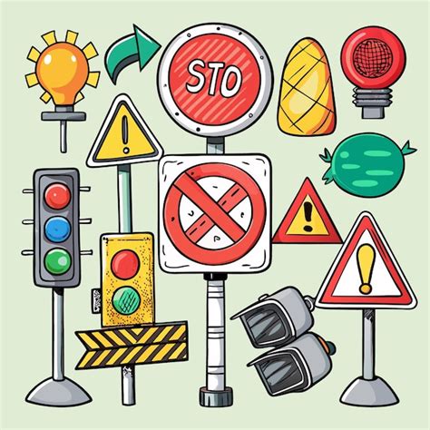 Traffic Signs And Road Safety Icons Premium Ai Generated Vector