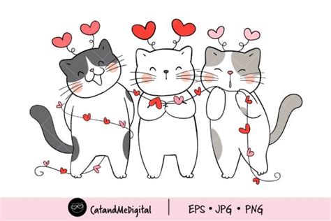 Cute Cat Valentine Clipart Graphic By Catandme · Creative Fabrica