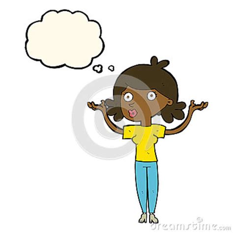 Cartoon Woman Throwing Arms In Air With Thought Bubble Stock Illustration Illustration Of