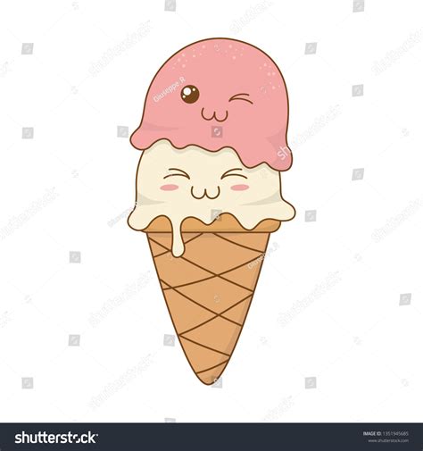 Delicious Ice Cream Kawaii Character Royalty Free Stock Vector 1351945685