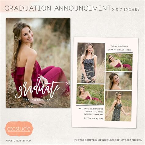 Senior Graduation Announcement Template For Photographers Psd Etsy