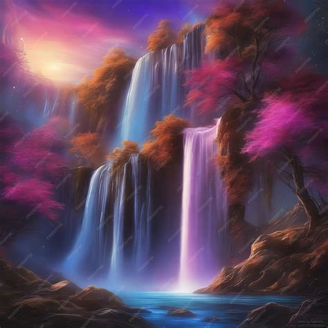 Premium AI Image | 3D Waterfall and forest Wallpaper