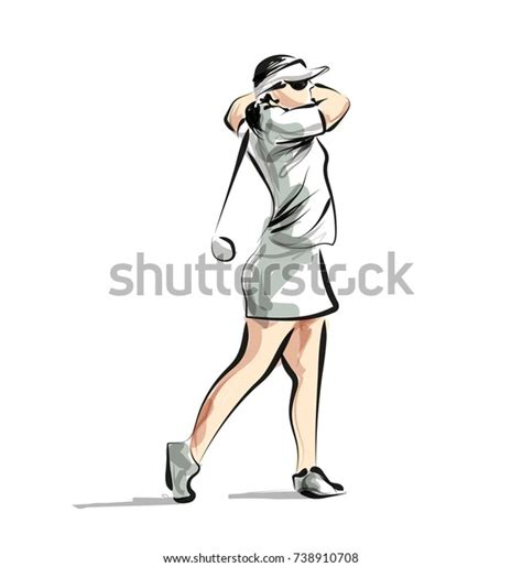 Vector Color Line Sketch Woman Playing Stock Vector Royalty Free