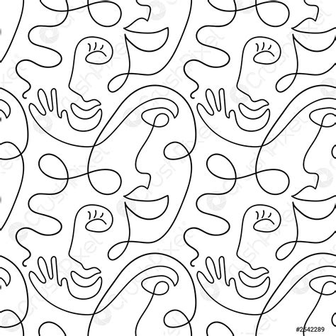 One Line Drawing Abstract Face Seamless Pattern Modern Minimalism Art