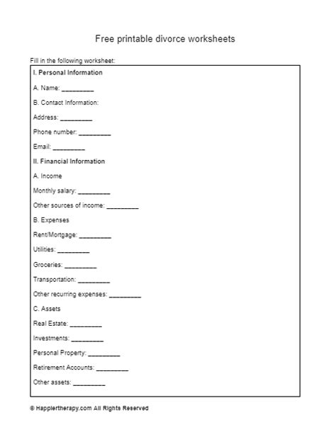 Free Printable Divorce Worksheets Happiertherapy