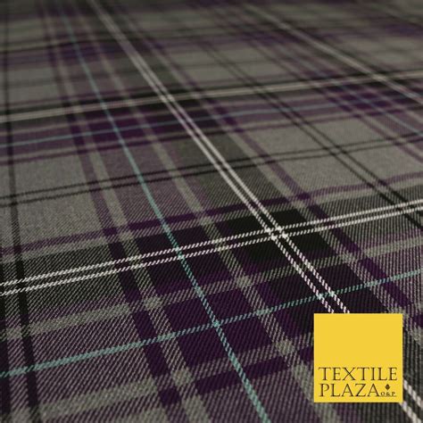 Grey Purple Tartan Check Polyester Viscose Fabric 58 Etsy